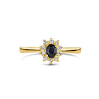 ring saffier en zirkonia halo 14K geelgoud