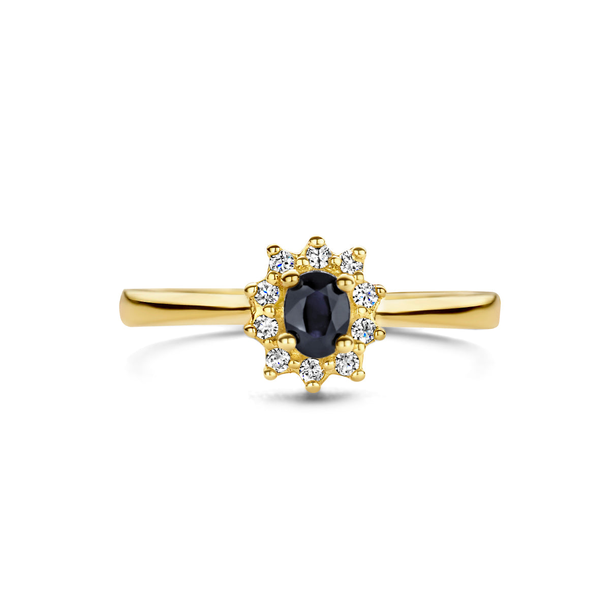 ring saffier en zirkonia halo 14K geelgoud