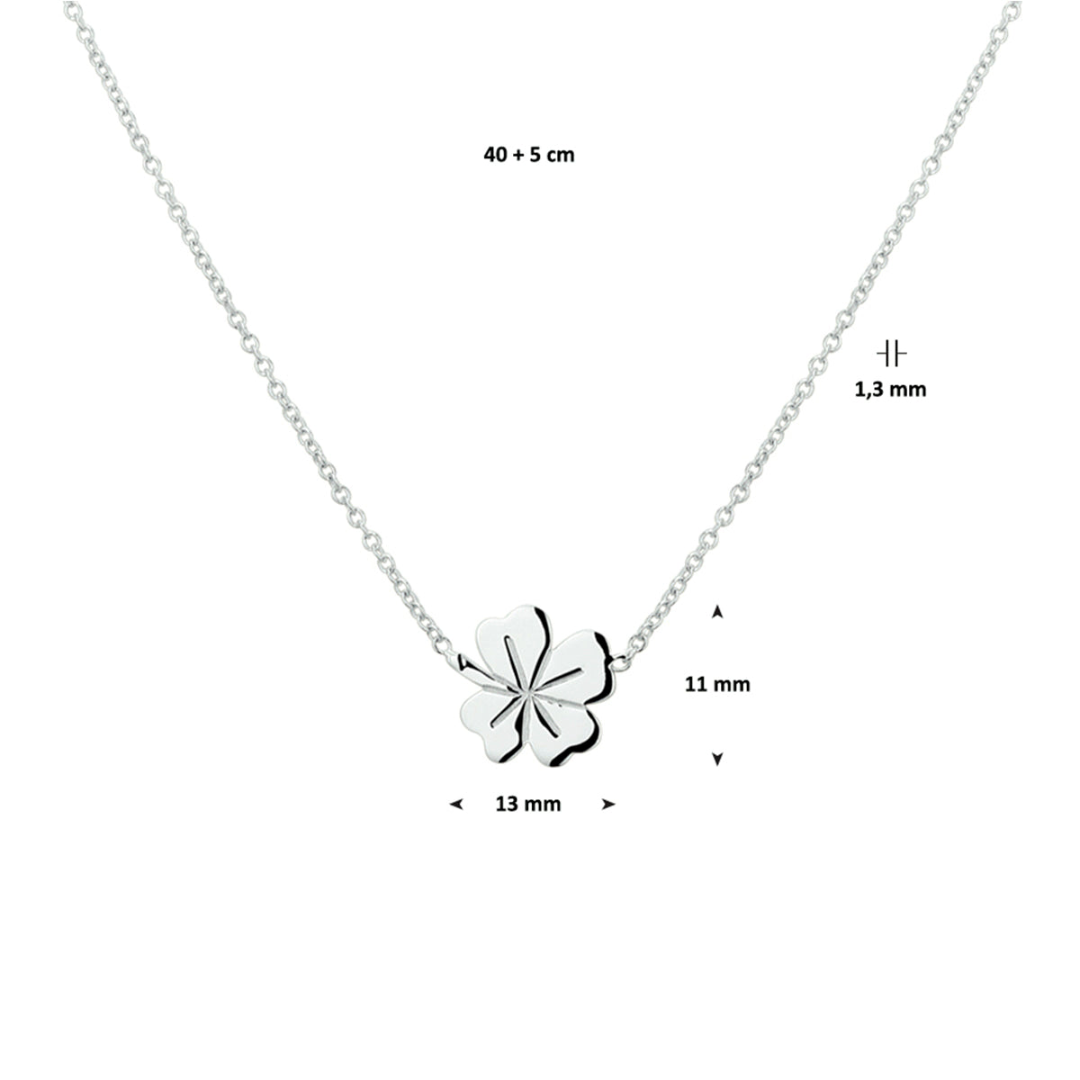 Halskette Kleeblatt 1,3 mm 40 + 5 cm Silber rhodiniert