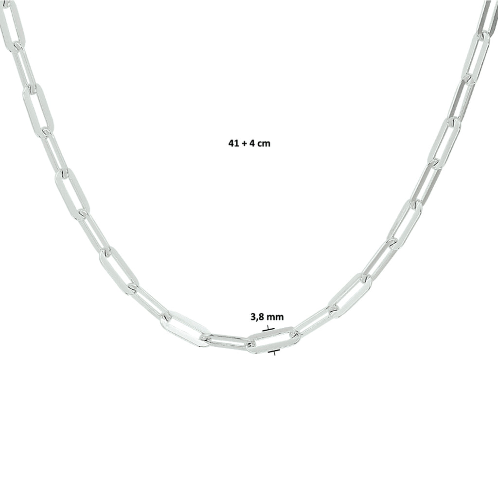 Halskette Büroklammer Flachrohr 3,8 mm 41 + 4 cm Silber rhodiniert