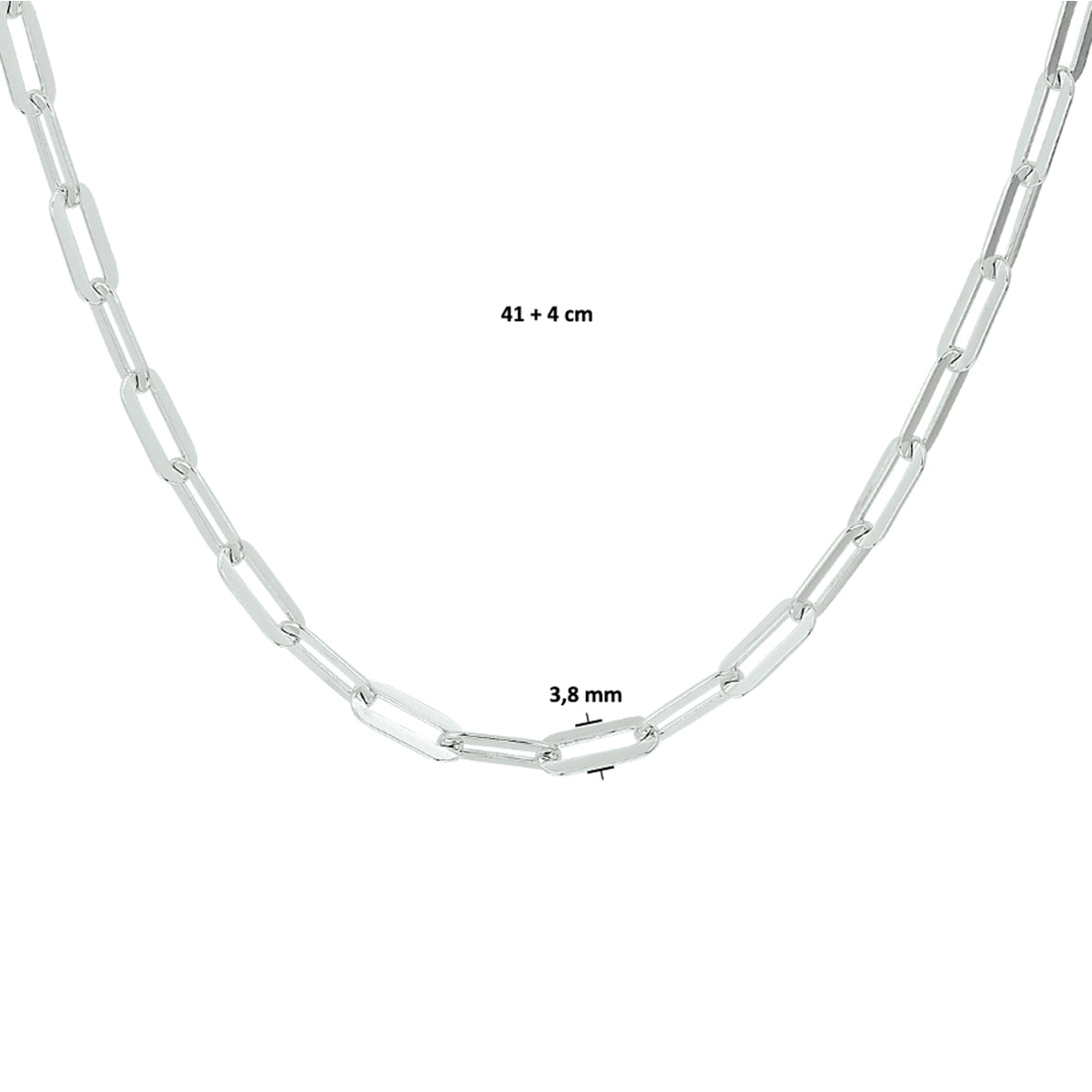 Halskette Büroklammer Flachrohr 3,8 mm 41 + 4 cm Silber rhodiniert
