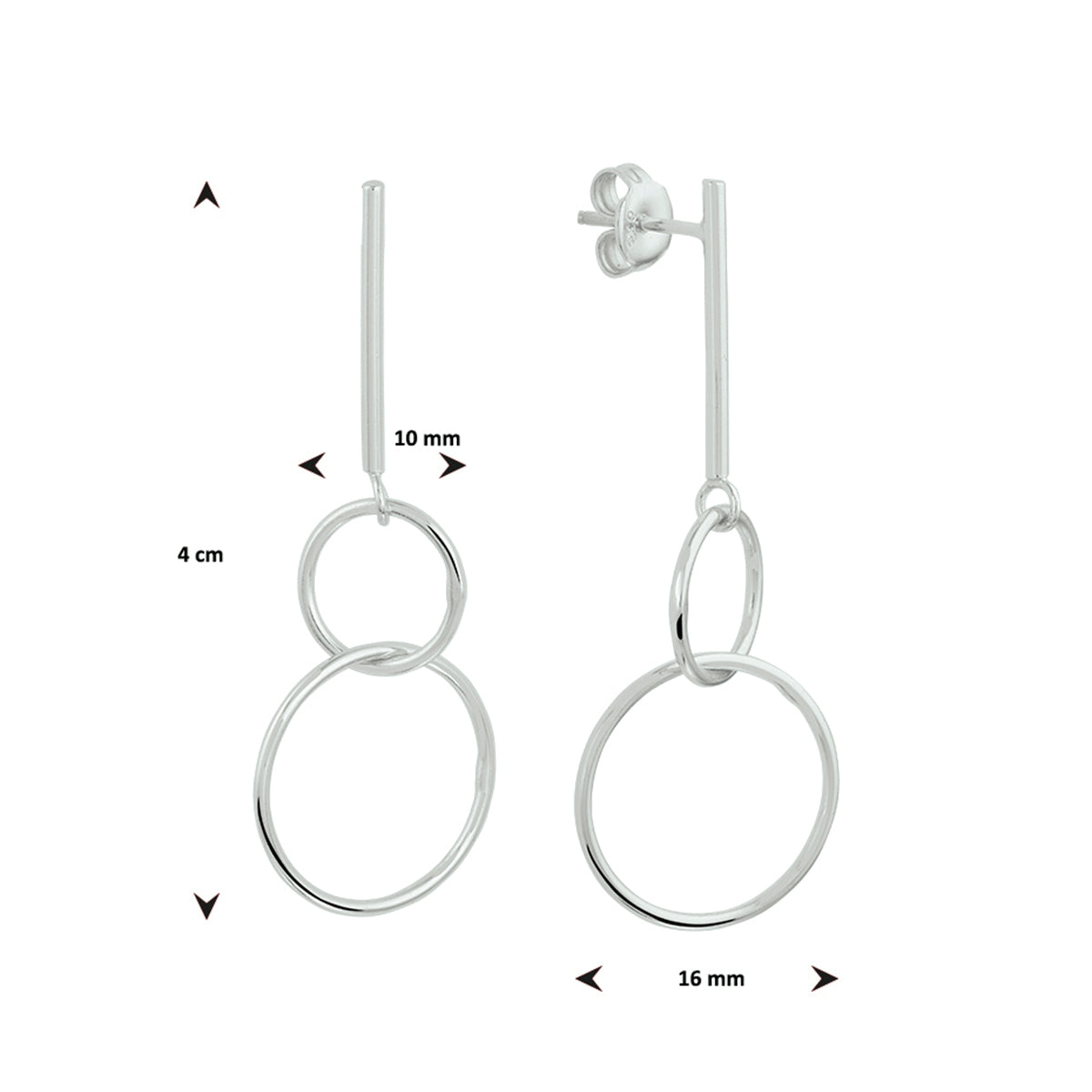 oorhangers rondjes zilver gerhodineerd