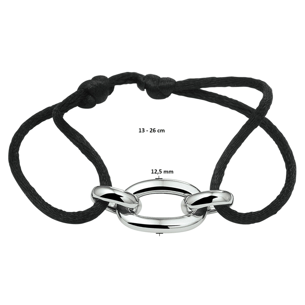 Armband Satin schwarz 13 - 26 cm rhodiniert Silber mit Gummi/Nylon/Leder