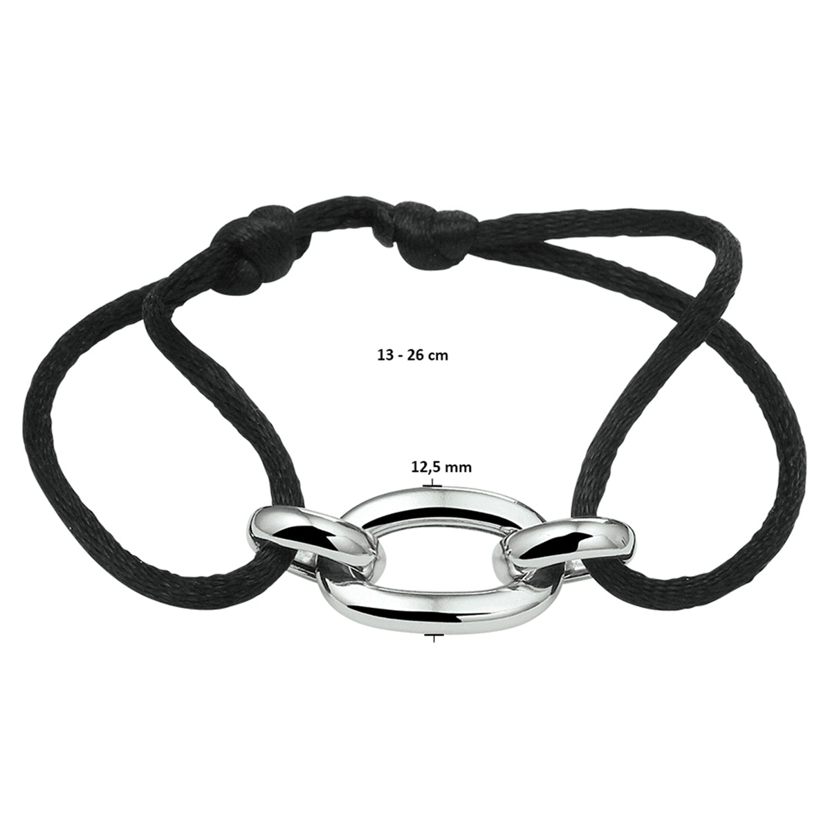 Armband Satin schwarz 13 - 26 cm rhodiniert Silber mit Gummi/Nylon/Leder