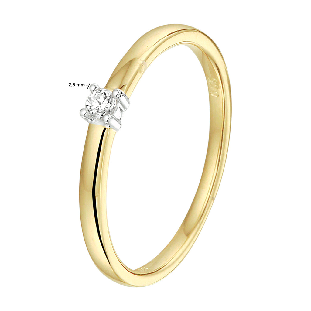 ring diamant 0.05ct h si 14K bicolor goud geel/wit