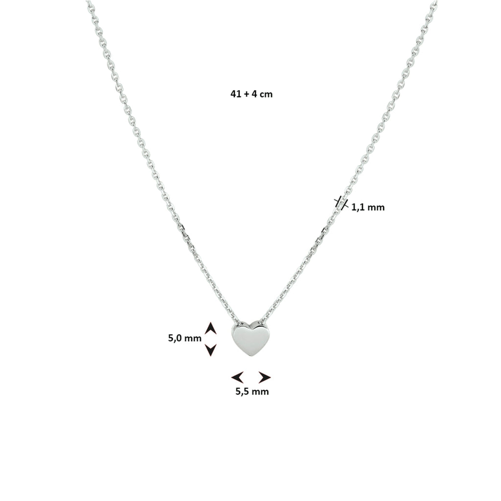 Halskette Herz 41 + 4 cm Silber rhodiniert