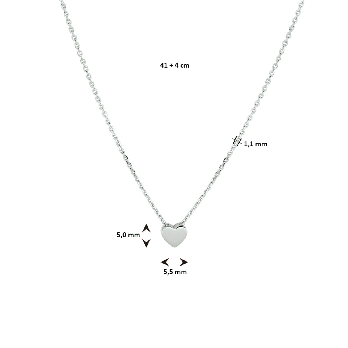 Halskette Herz 41 + 4 cm Silber rhodiniert