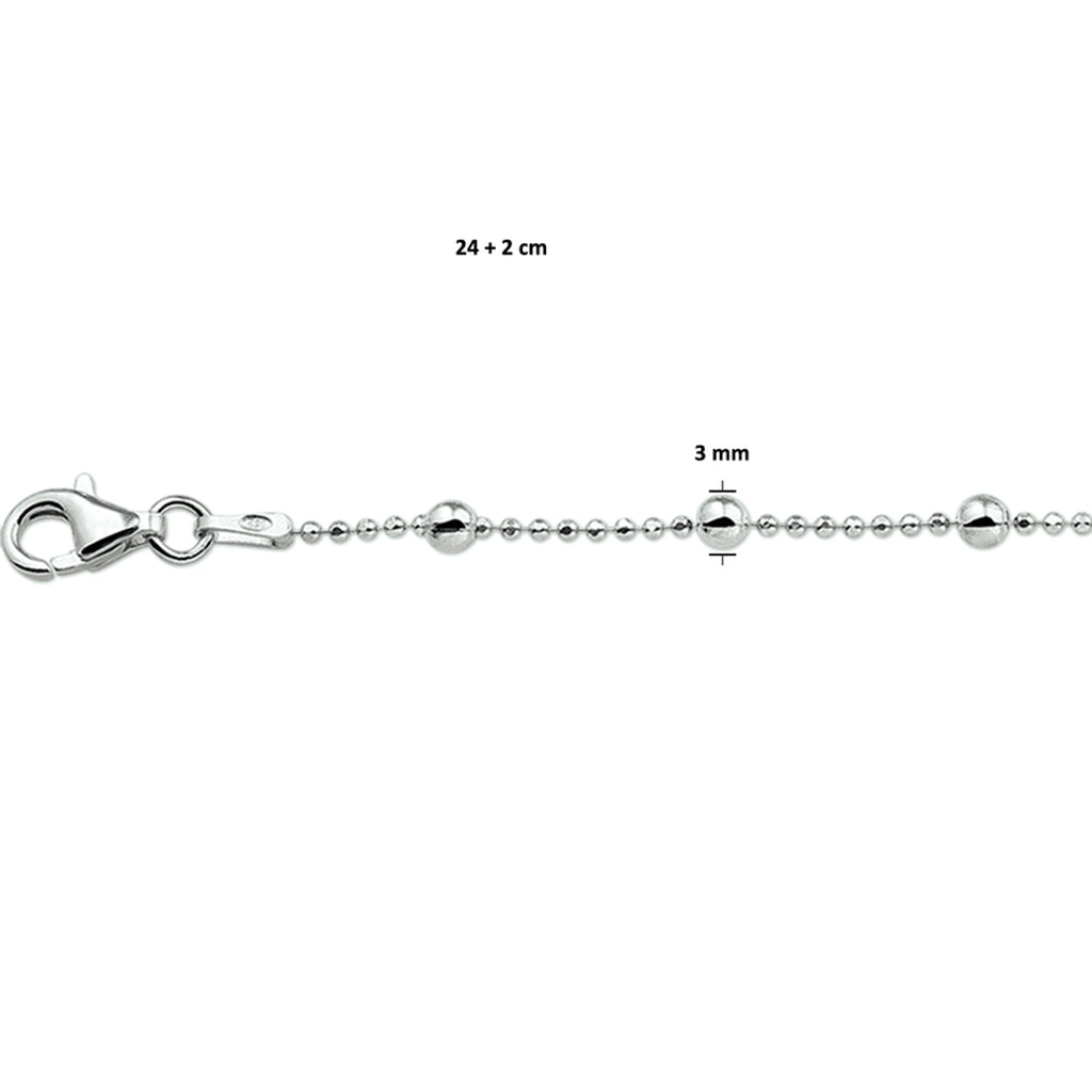 Fußkettchenperlen 24 + 2 cm Silber rhodiniert