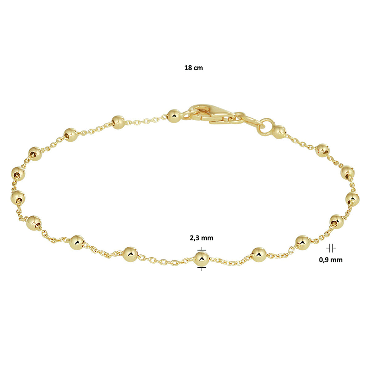 armband bolletjes 0,9 mm 18 cm 14K geelgoud