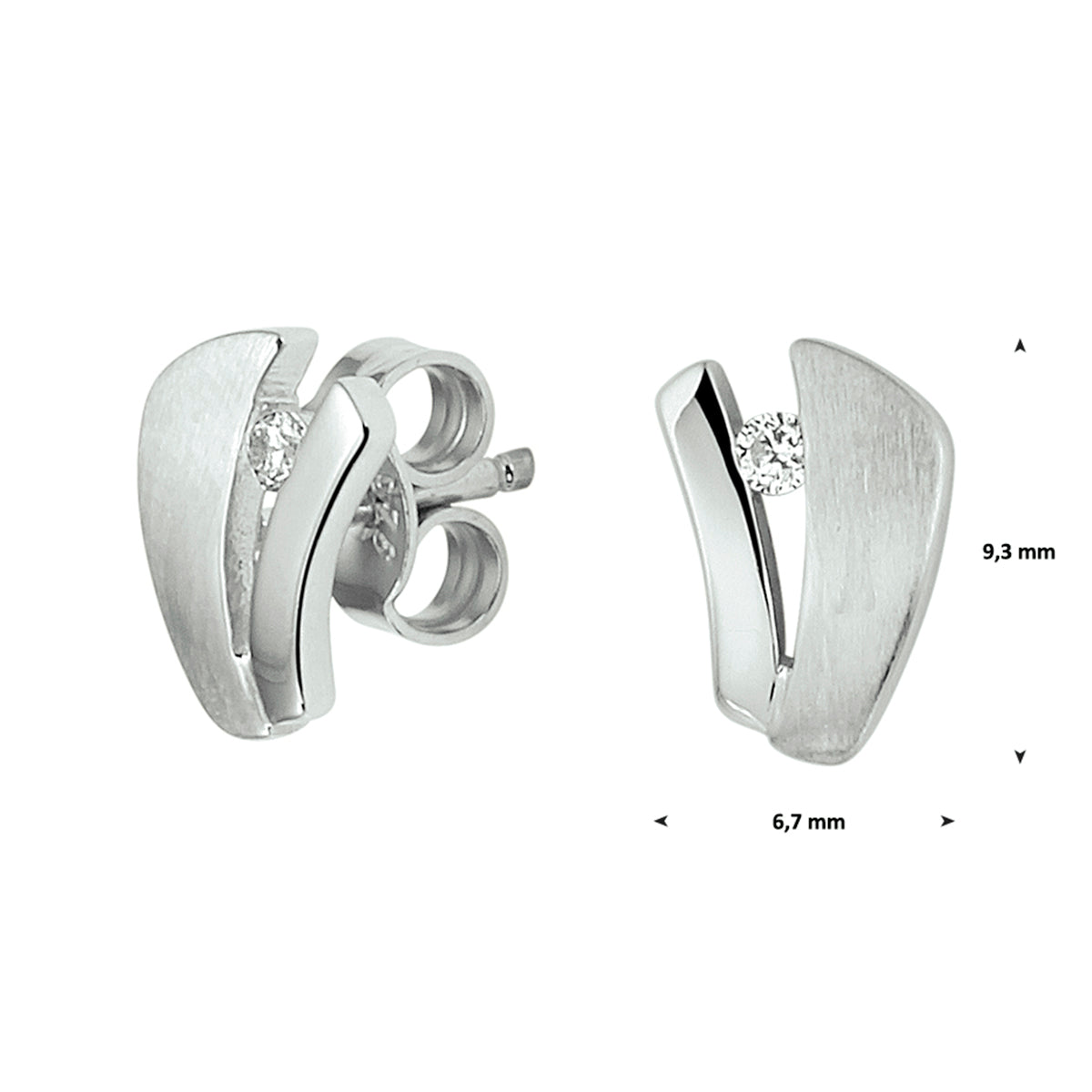 oorknoppen zirkonia zilver gerhodineerd