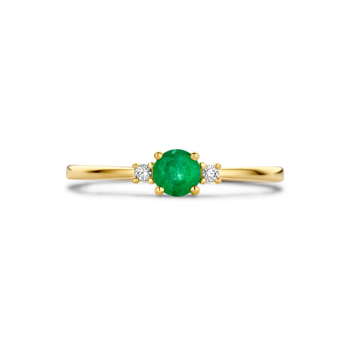 Ring Trilogie Smaragd und Diamant 0,03 ct (2x 0,015 ct) h p1 14 K Gelbgold