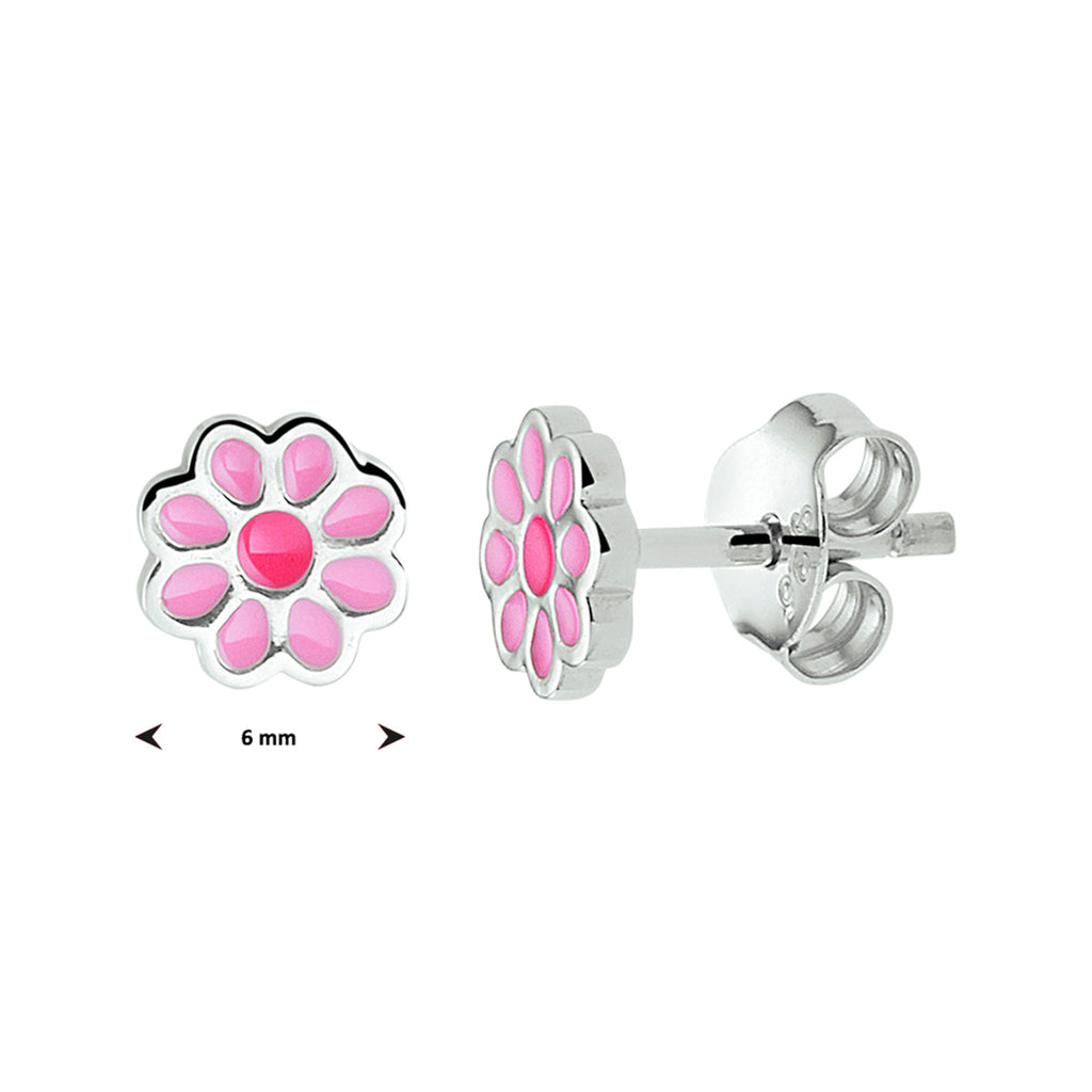 oorknoppen bloem emaille zilver gerhodineerd