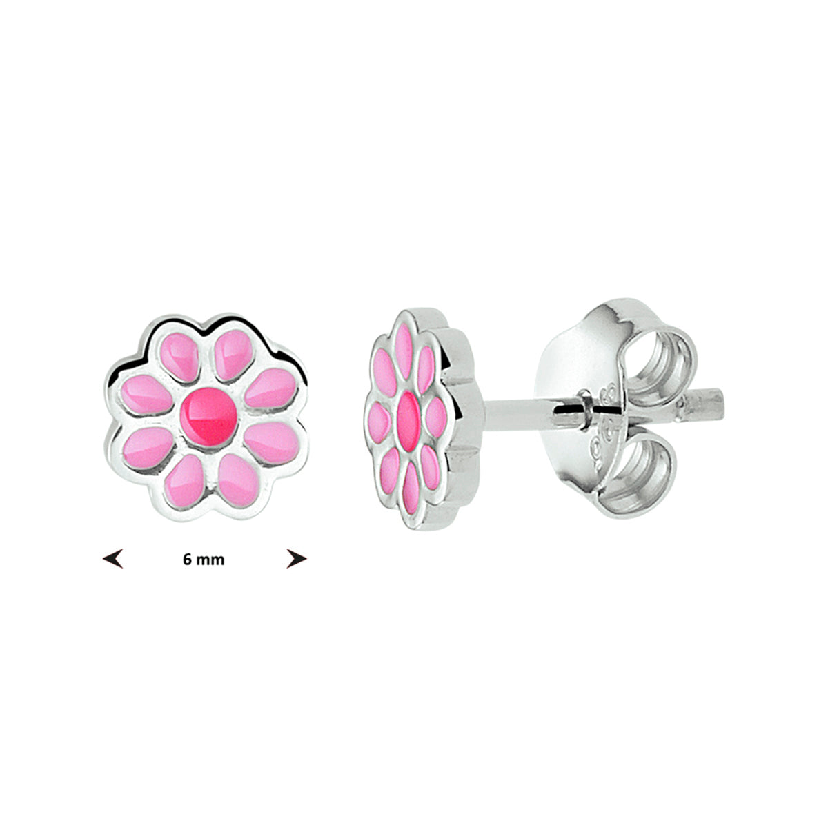 oorknoppen bloem emaille zilver gerhodineerd