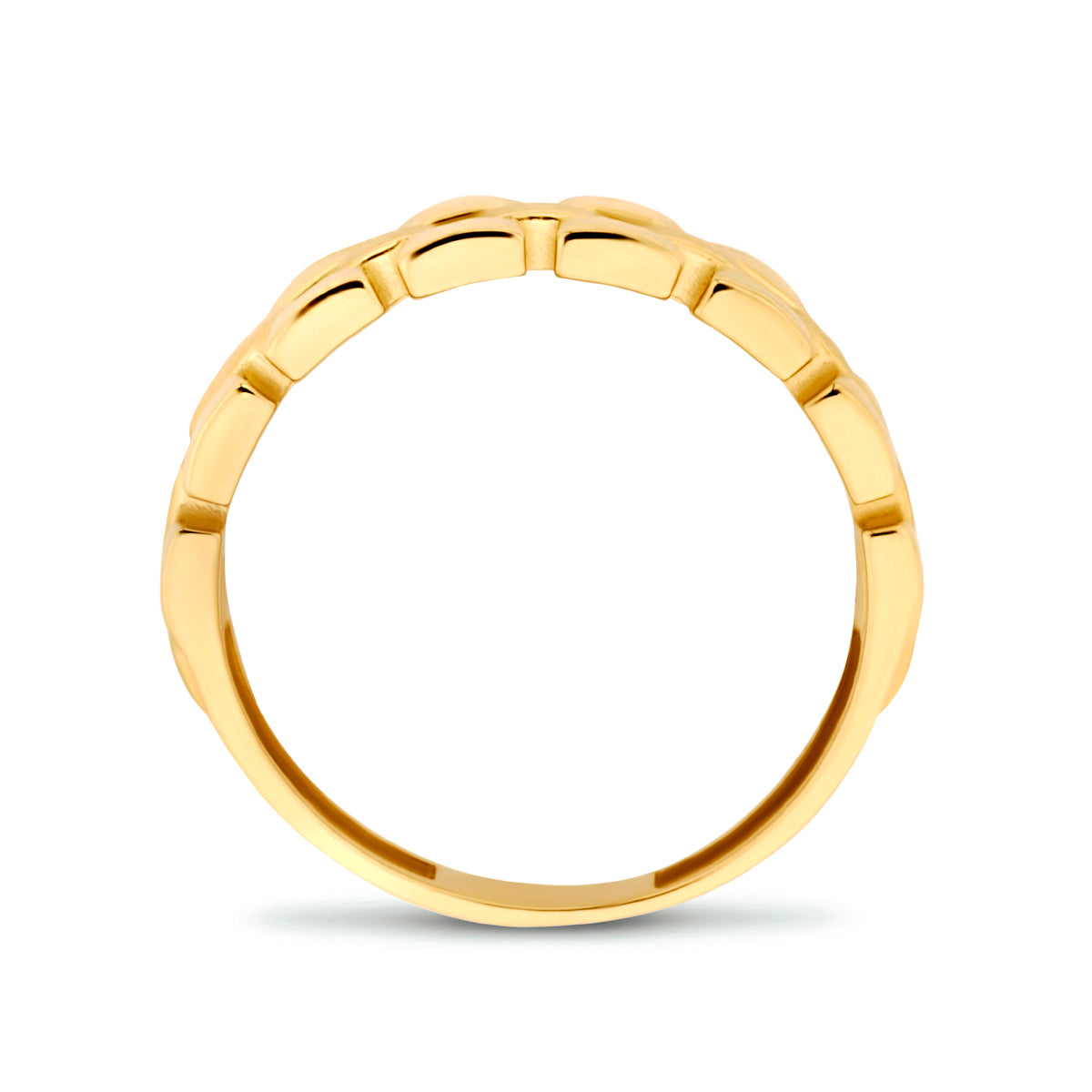 ring schakel poli/mat 14K geelgoud - schakelmotief