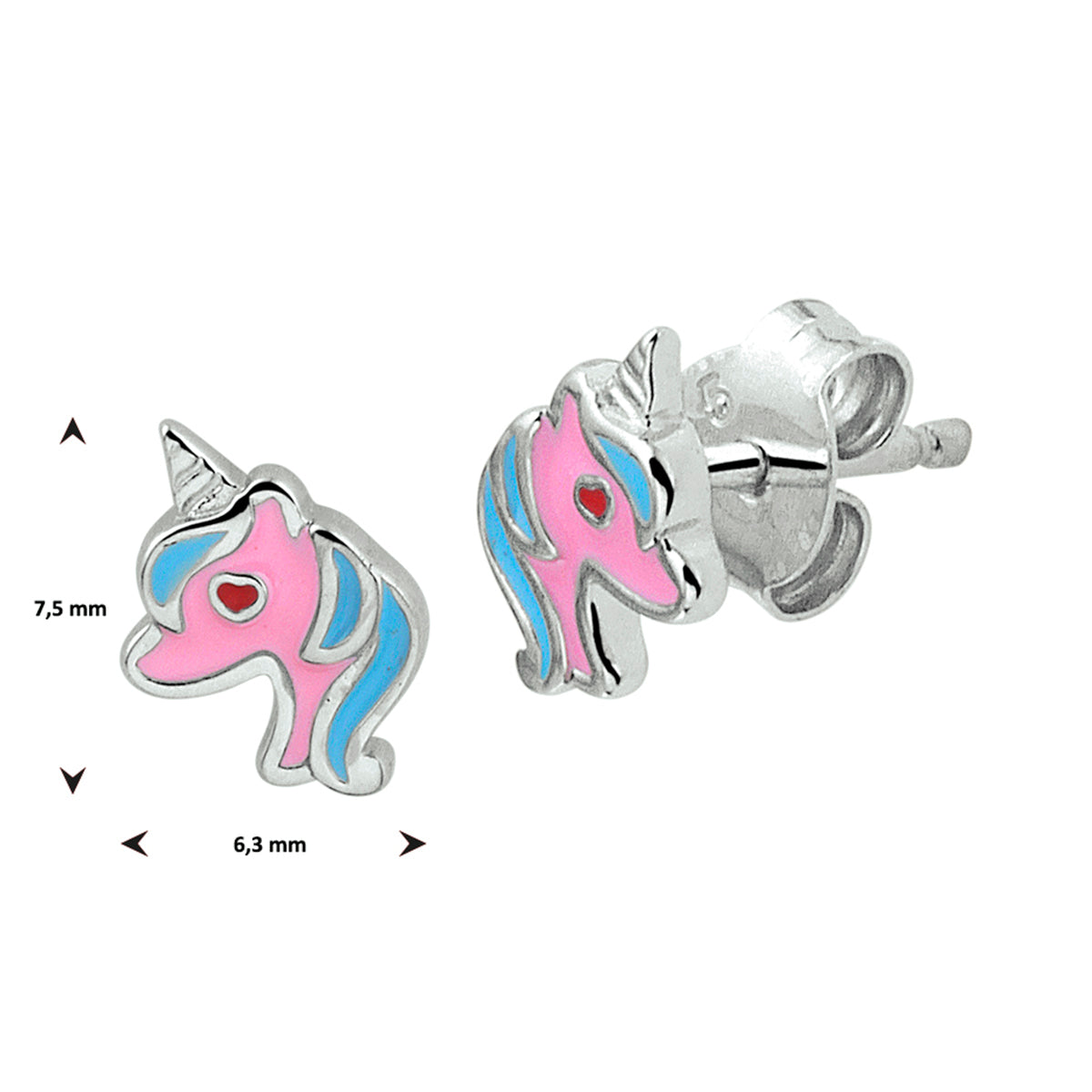 Ohrstecker Einhorn Emaille rhodiniertes Silber