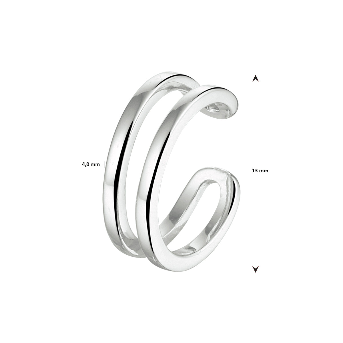 earcuff 13 mm zilver gerhodineerd