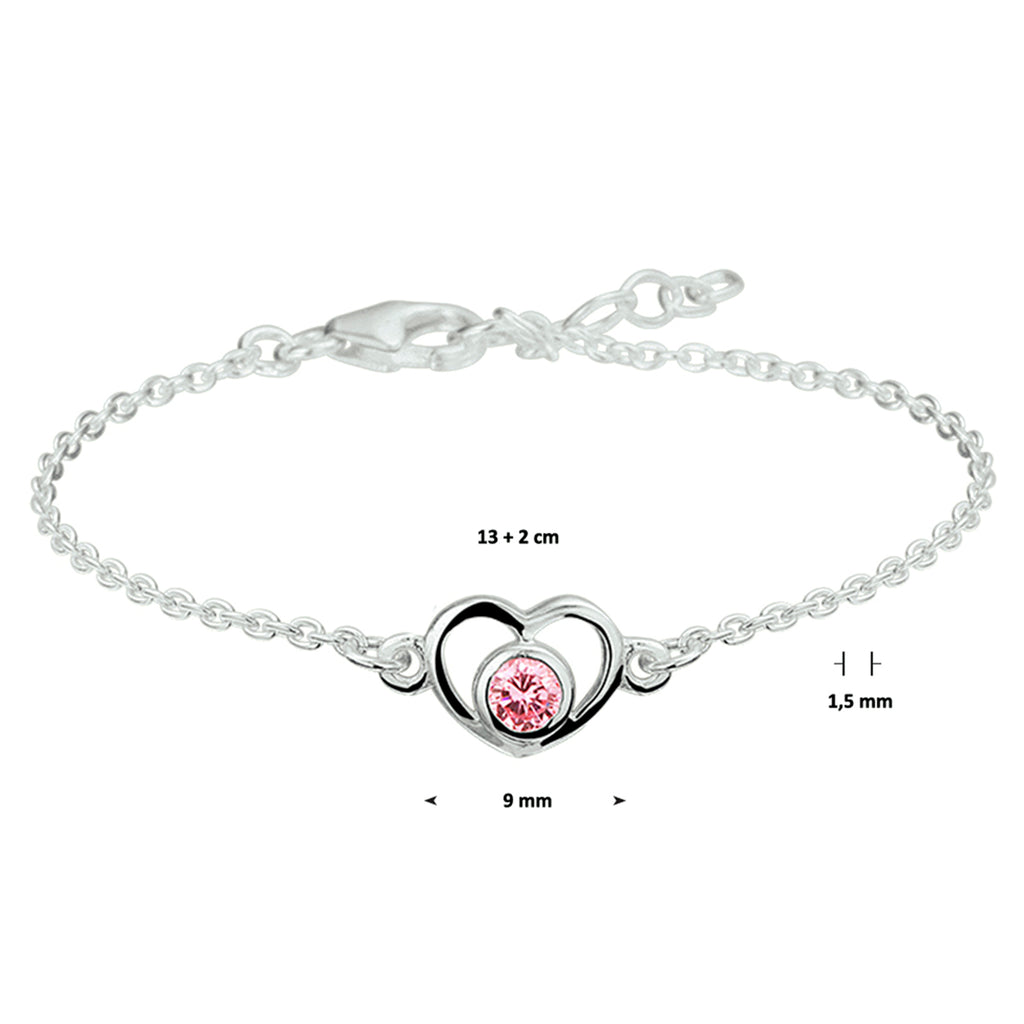 Armband Herz und Zirkonia 13 - 15 cm Silber rhodiniert