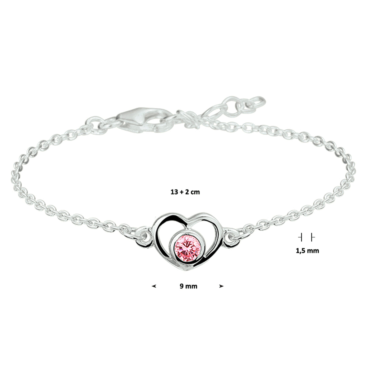 Armband Herz und Zirkonia 13 - 15 cm Silber rhodiniert