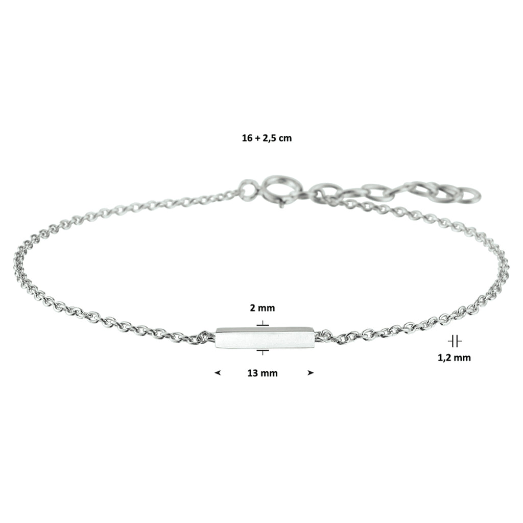 armband balkje 16 + 2,5 cm zilver gerhodineerd