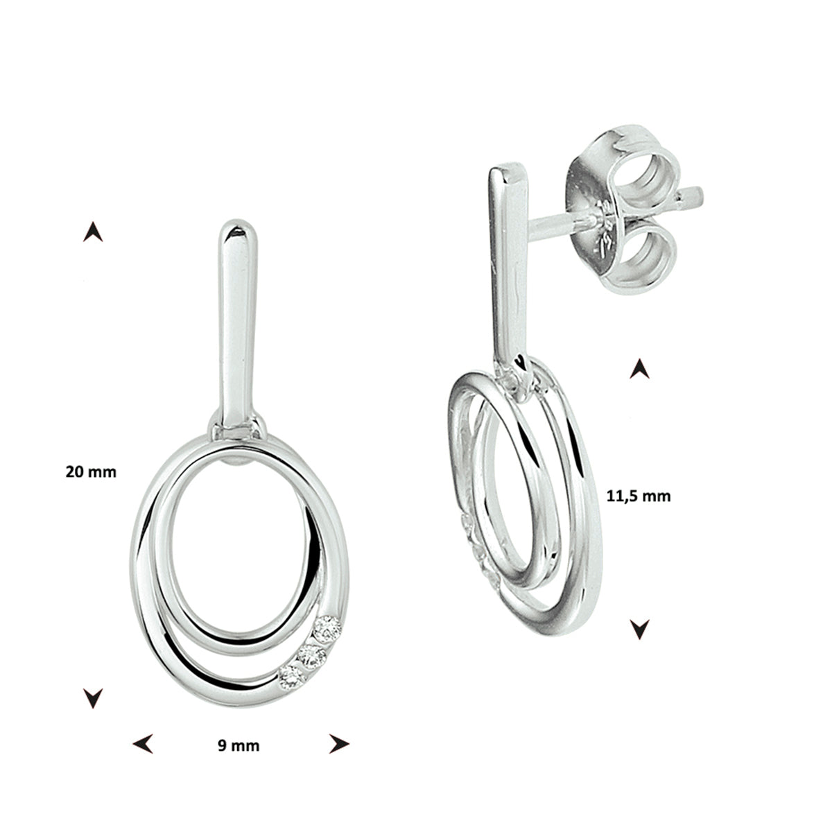 oorhangers diamant 0.04ct (2x0.02ct) h si 14K witgoud - ovaal