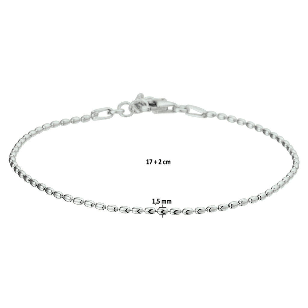armband bolletjes 1,5 mm 17 + 2 cm zilver gerhodineerd