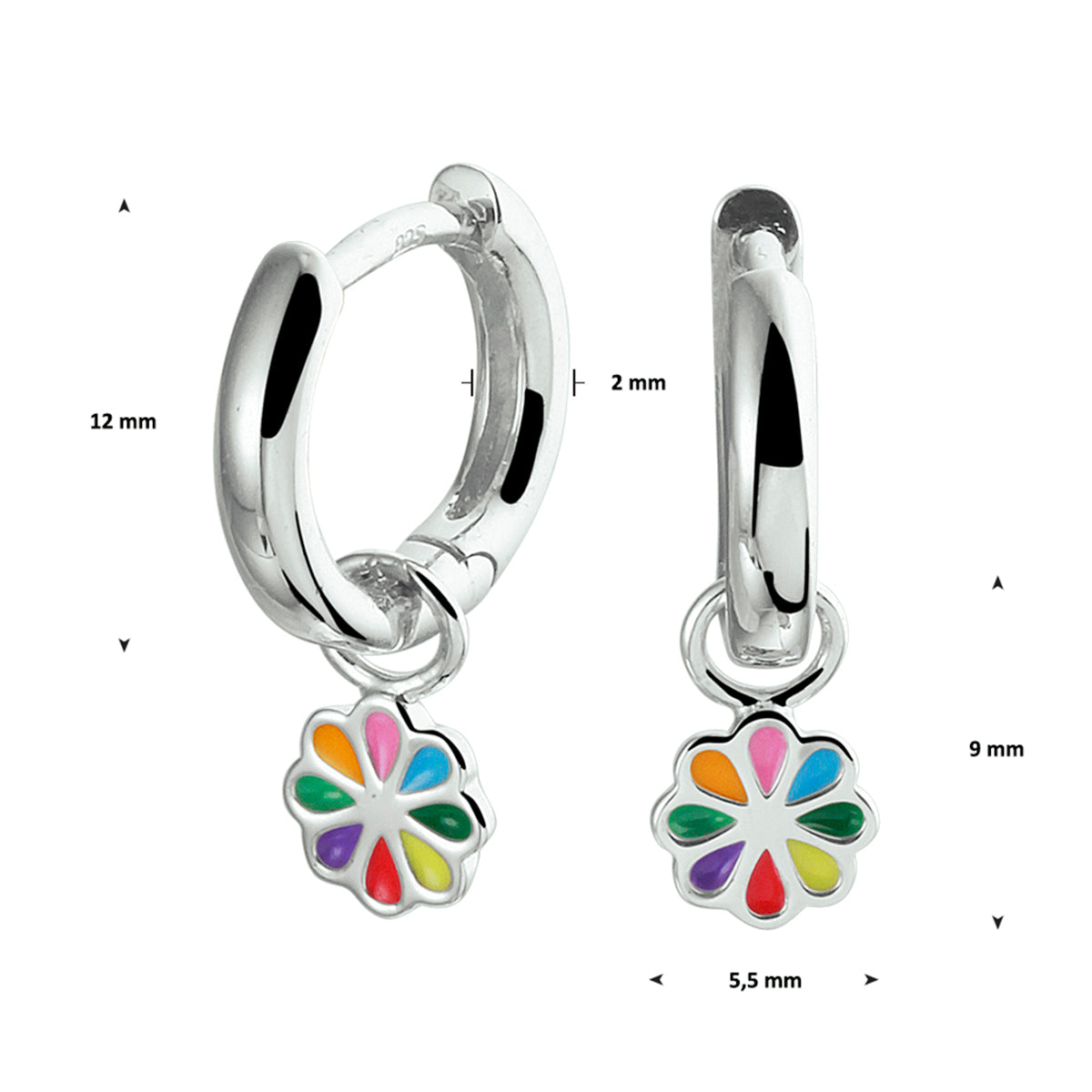 oorringen bloem emaille zilver gerhodineerd