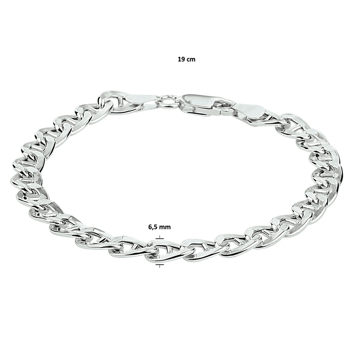 Armband Anker 6,5 mm 19 cm Silber rhodiniert