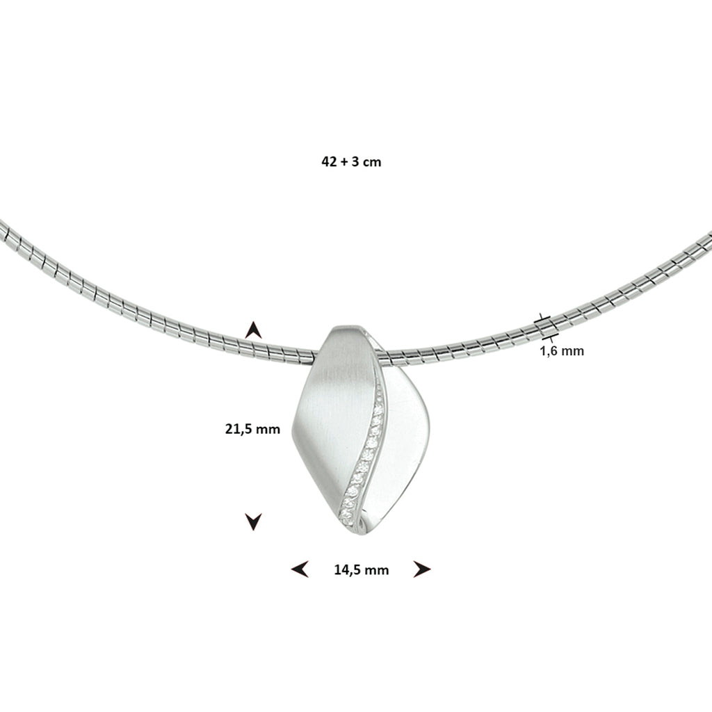 Halskette Zirkonia Poly/matt 42 + 3 cm Silber rhodiniert
