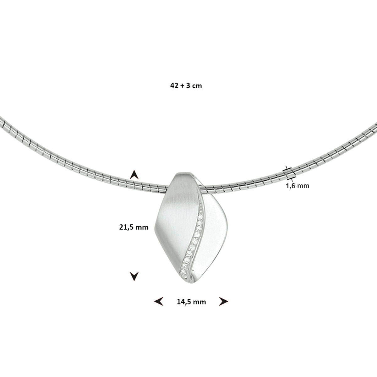 Halskette Zirkonia Poly/matt 42 + 3 cm Silber rhodiniert