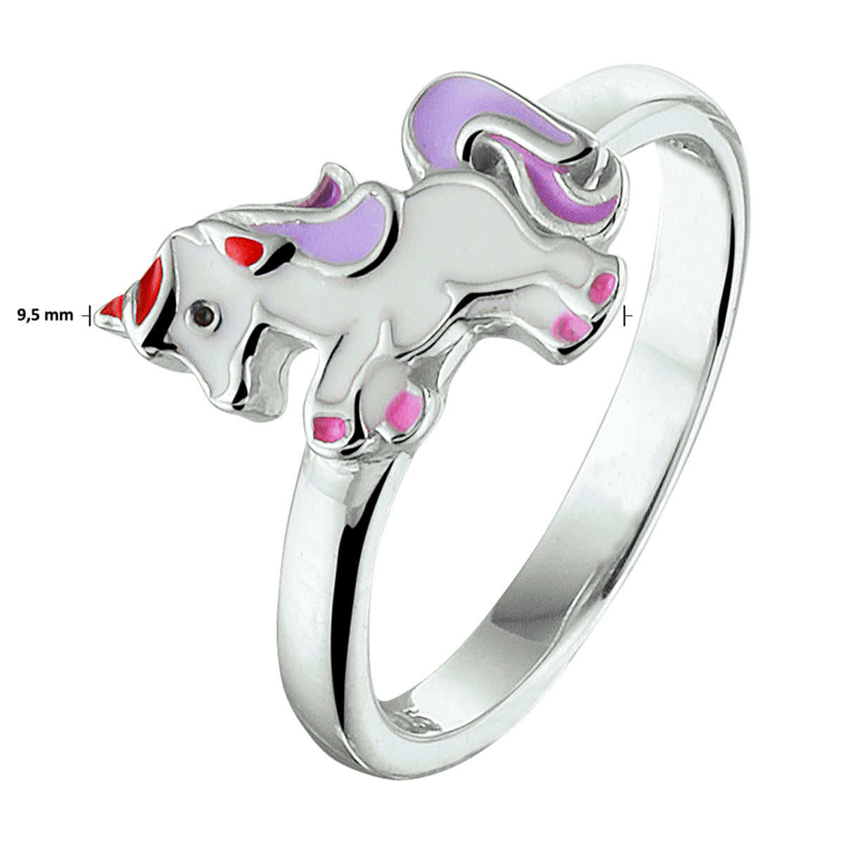 ring emaille eenhoorn zilver gerhodineerd