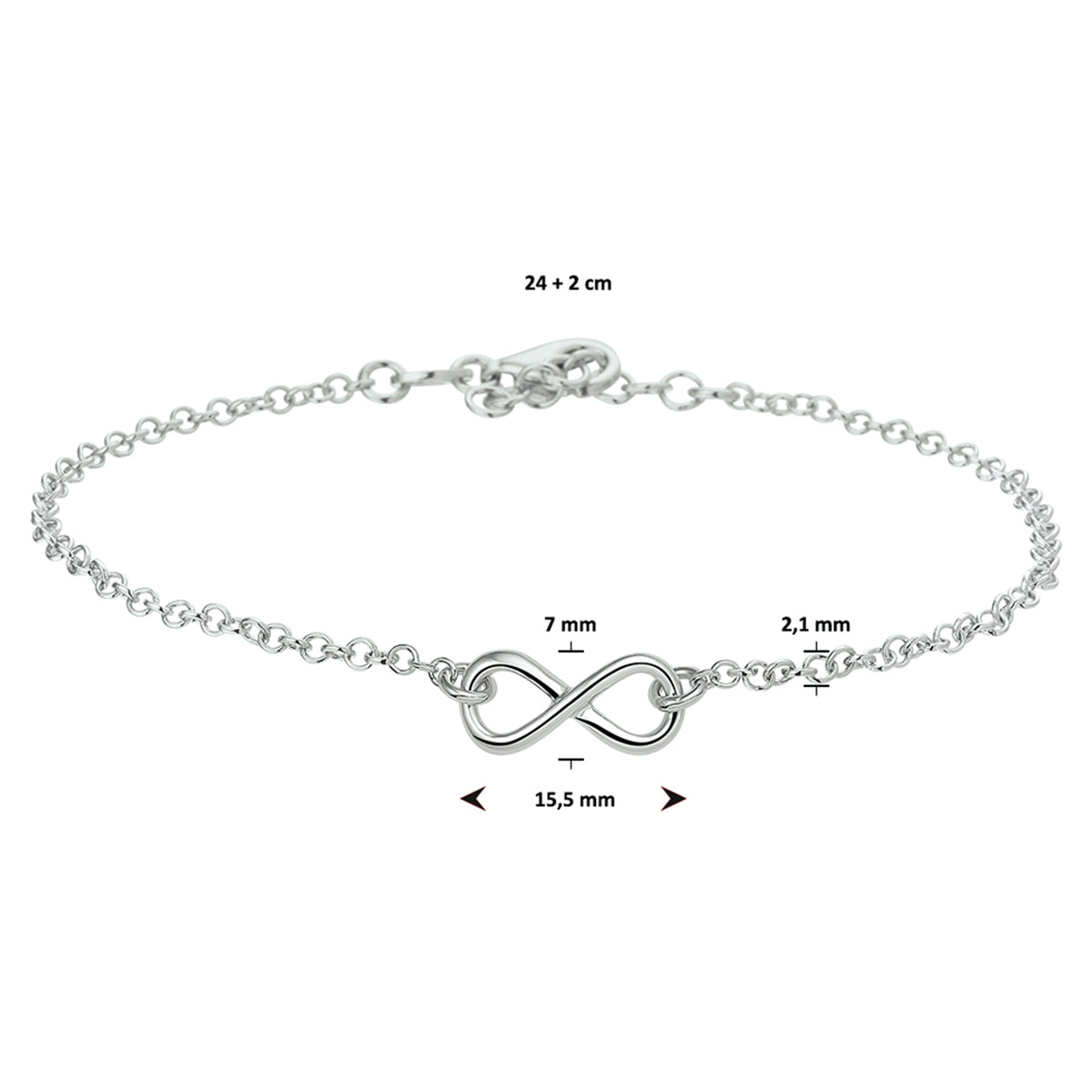 Fußkettchen Infinity 24 + 2 cm Silber rhodiniert