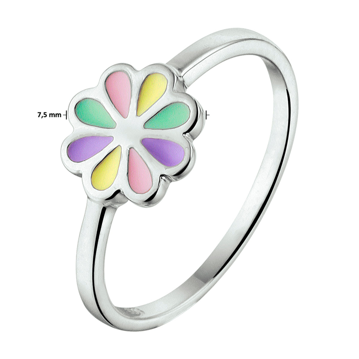 ring bloem emaille zilver gerhodineerd