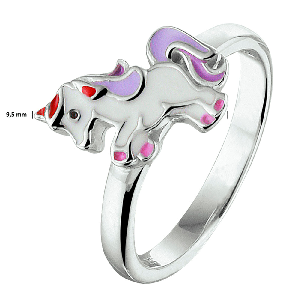 ring emaille eenhoorn zilver gerhodineerd