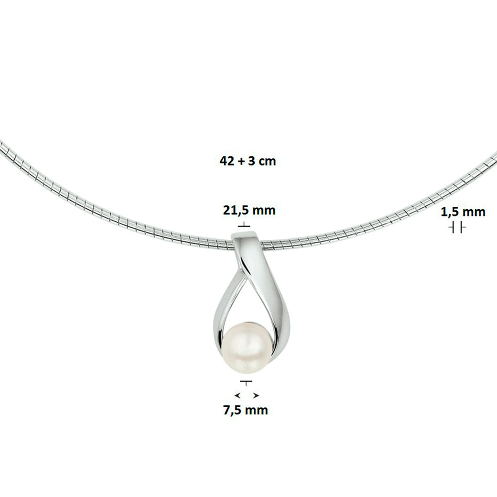Halskette Perle 42 + 3 cm Silber rhodiniert