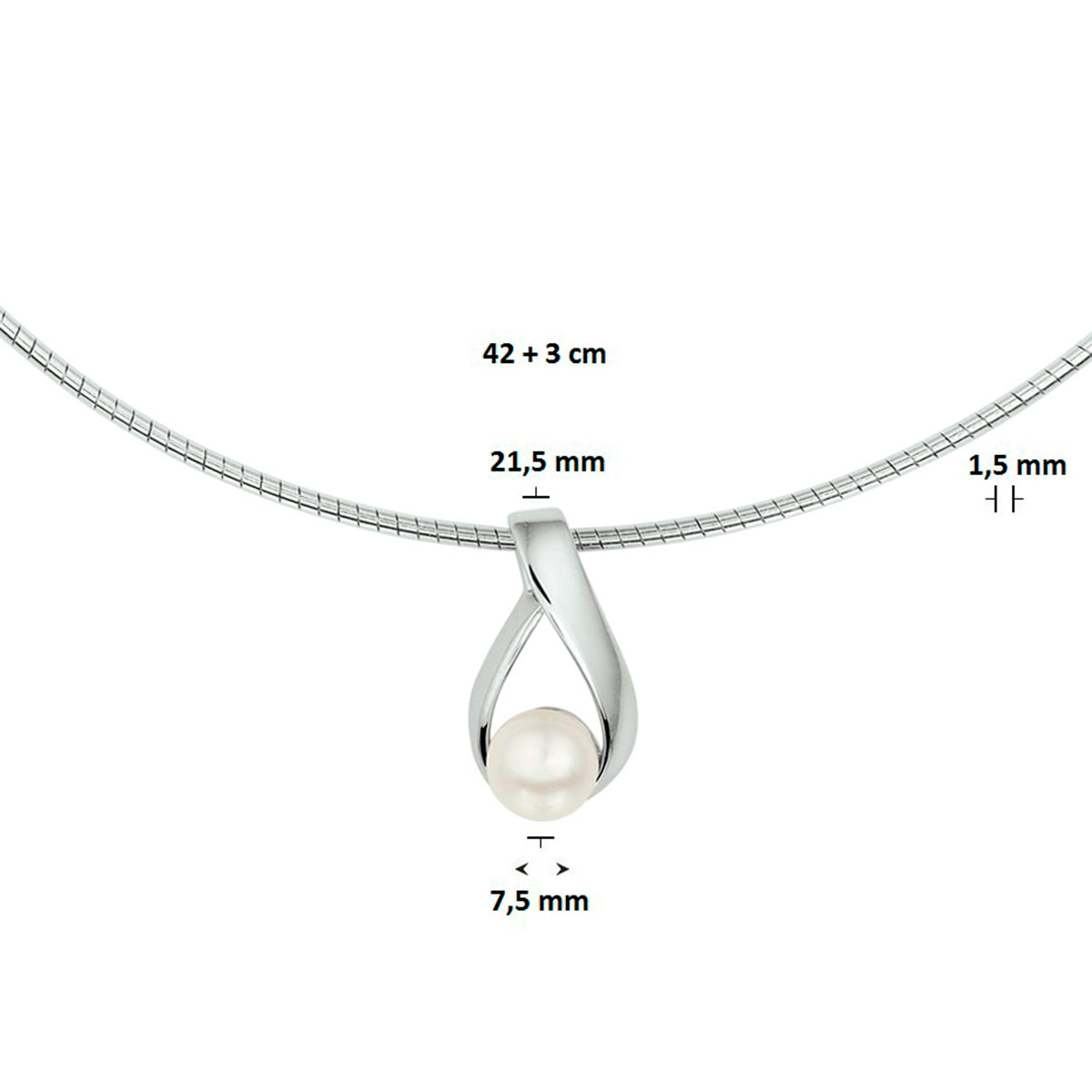 Halskette Perle 42 + 3 cm Silber rhodiniert