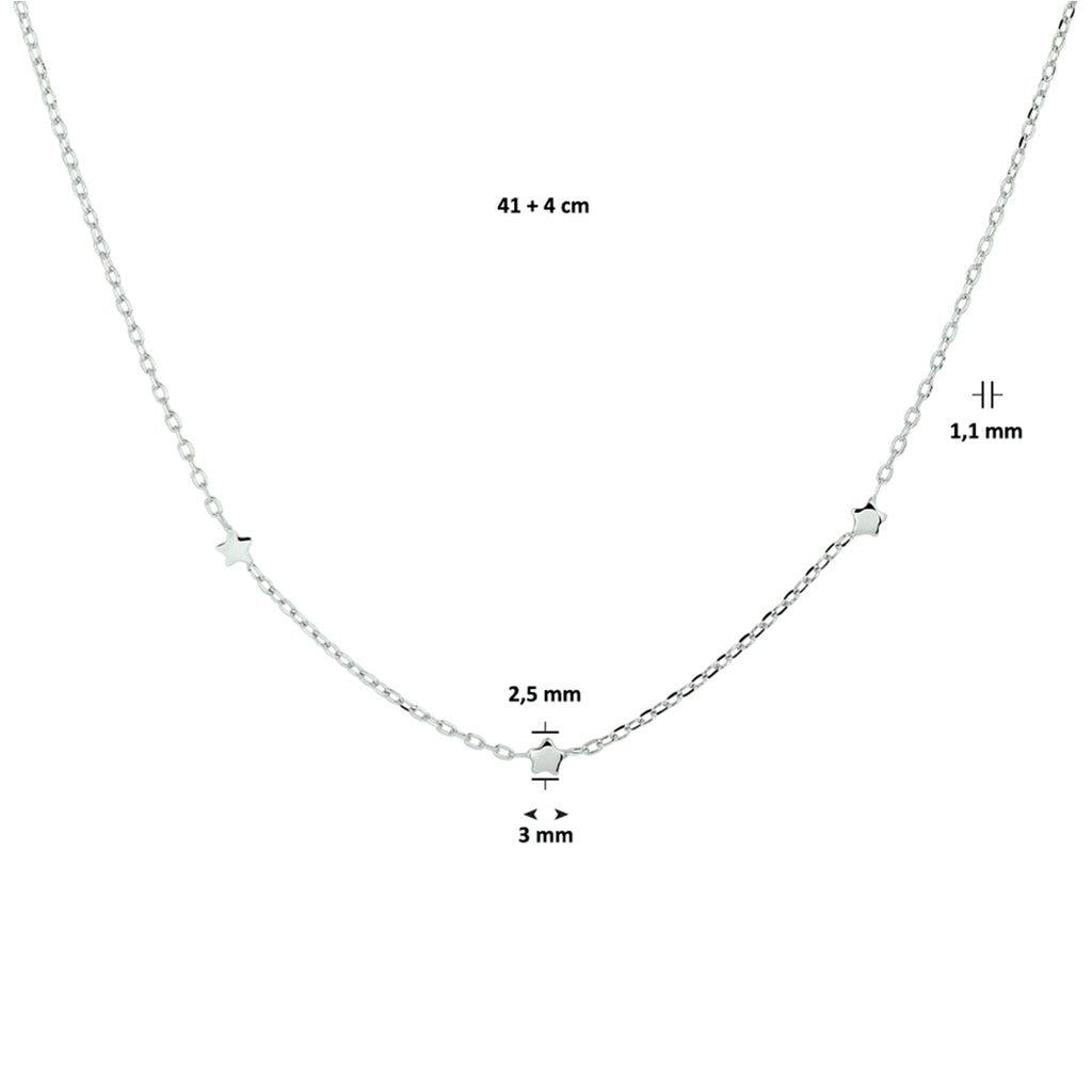 Halskette Sterne 41 + 4 cm Silber rhodiniert