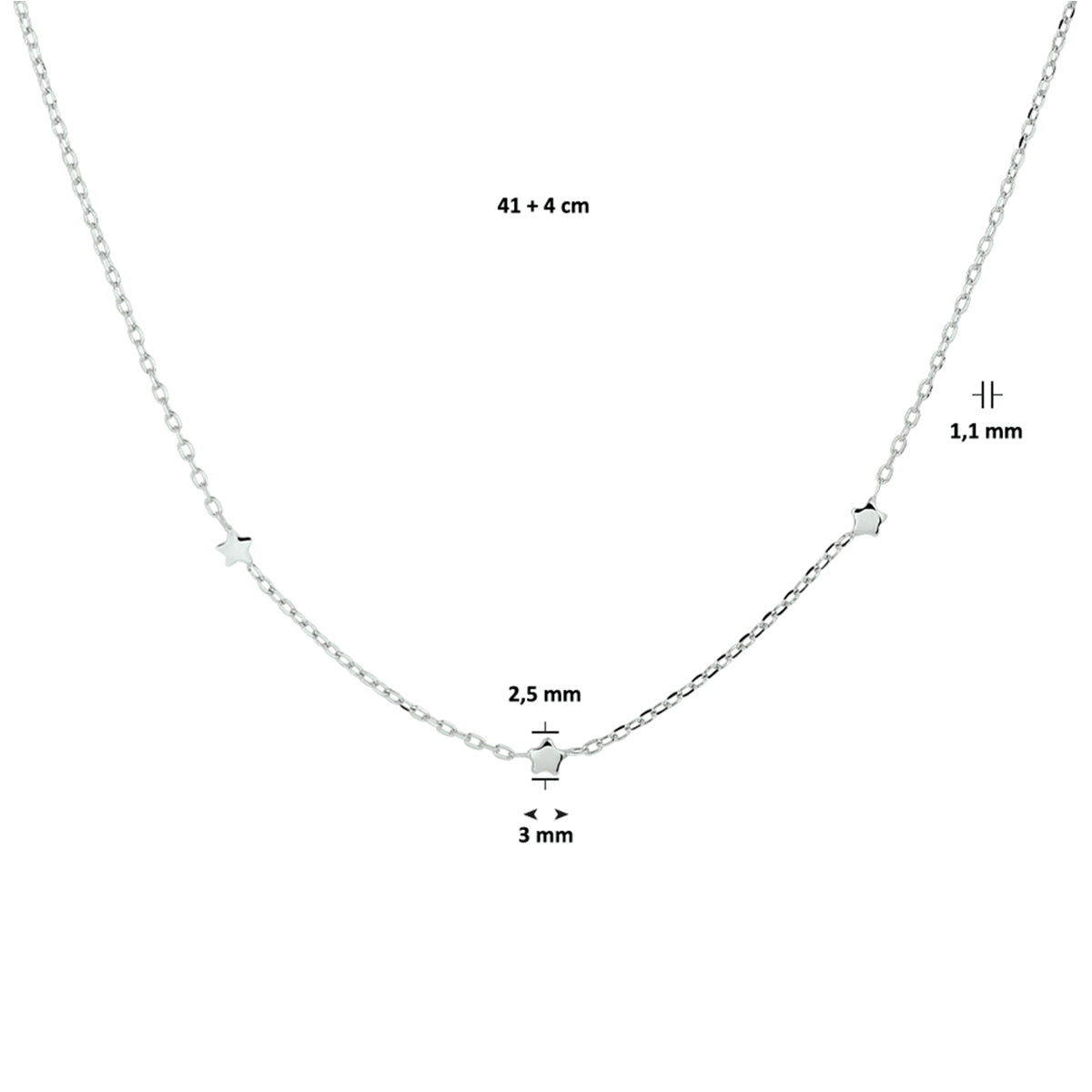 Halskette Sterne 41 + 4 cm Silber rhodiniert