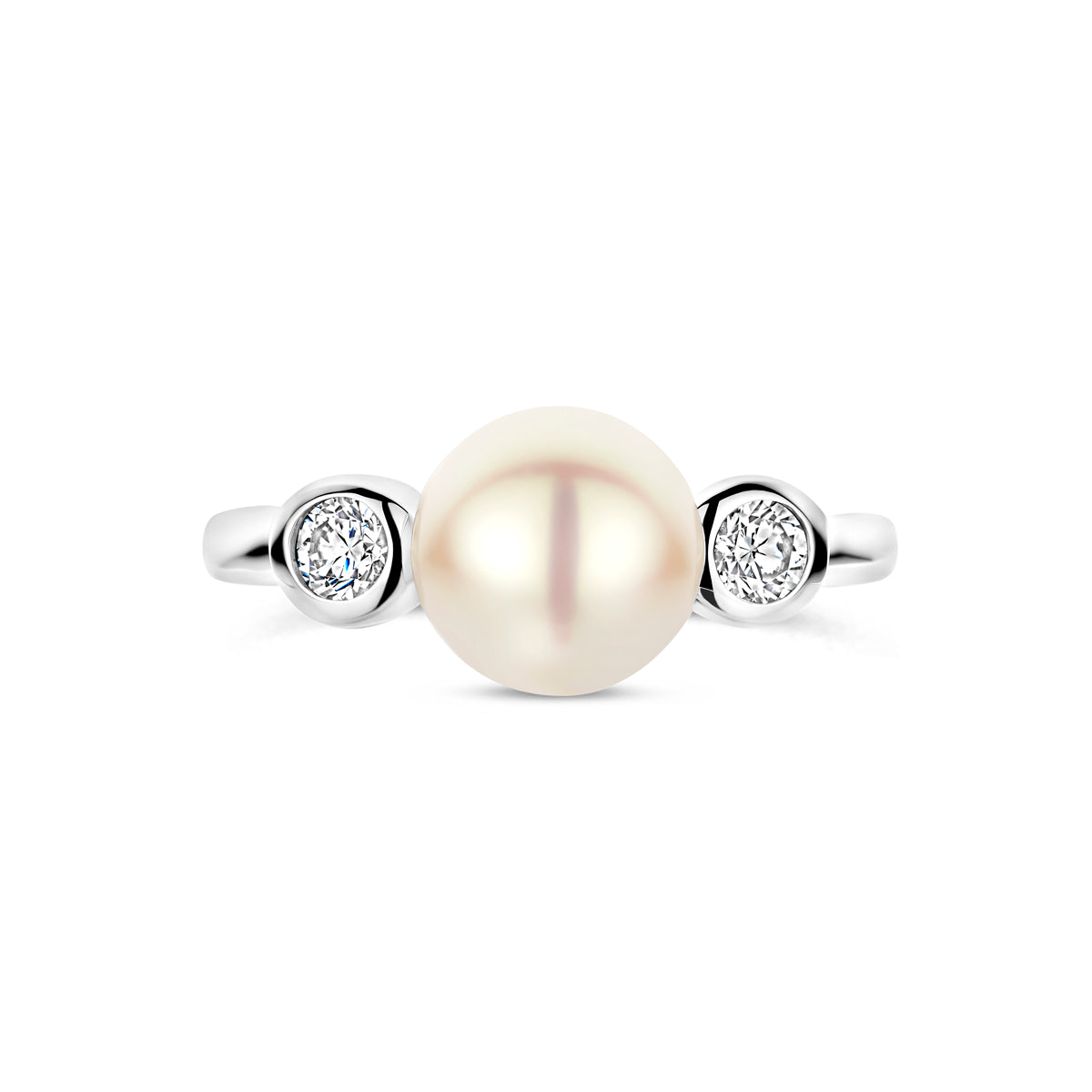 Ring Perle und Zirkonia Silber rhodiniert
