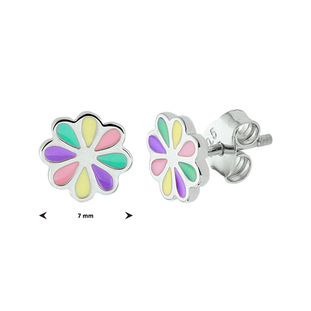 oorknoppen bloem emaille zilver gerhodineerd