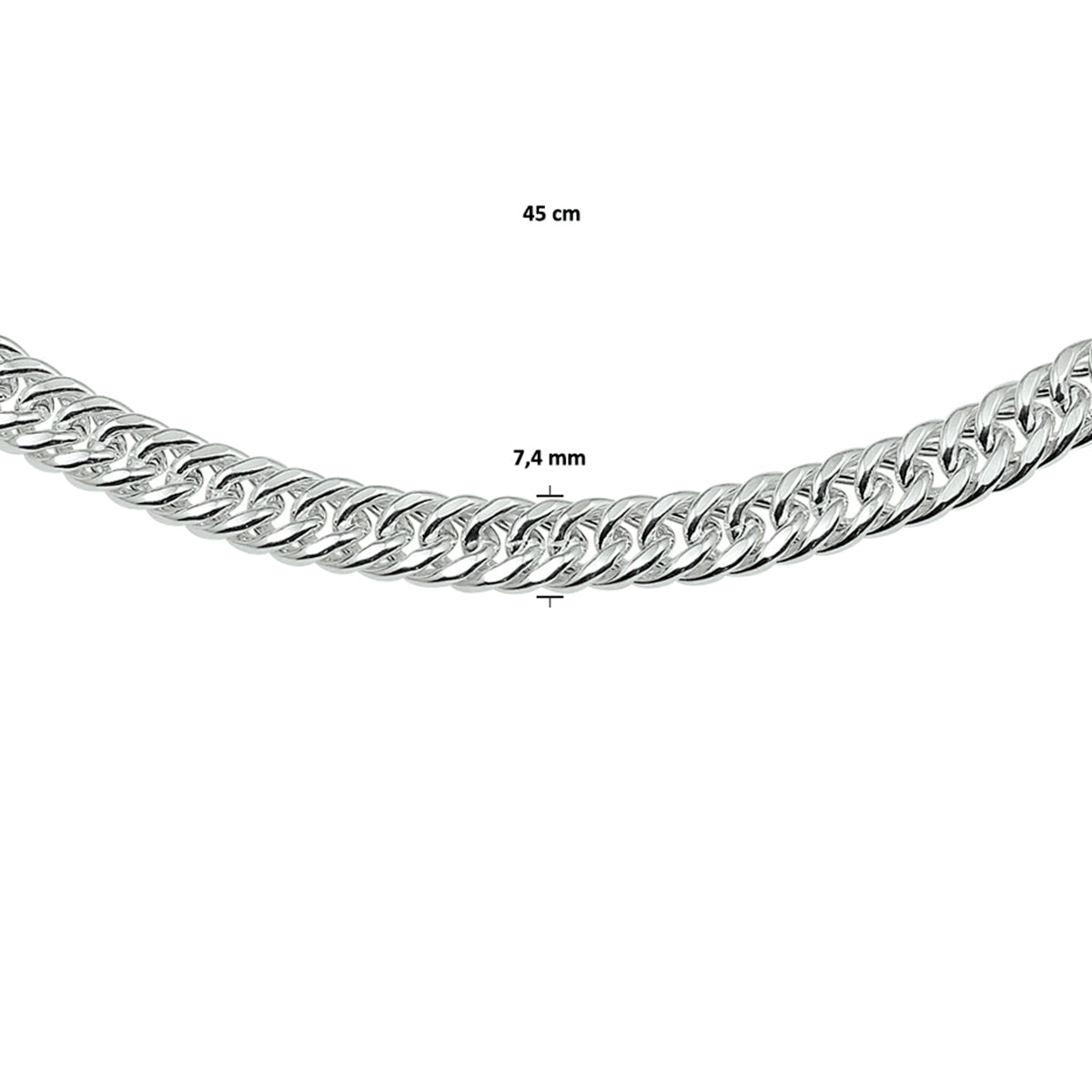 collier dubbel gourmette 7,4 mm 45 cm met groot veerslot zilver wit