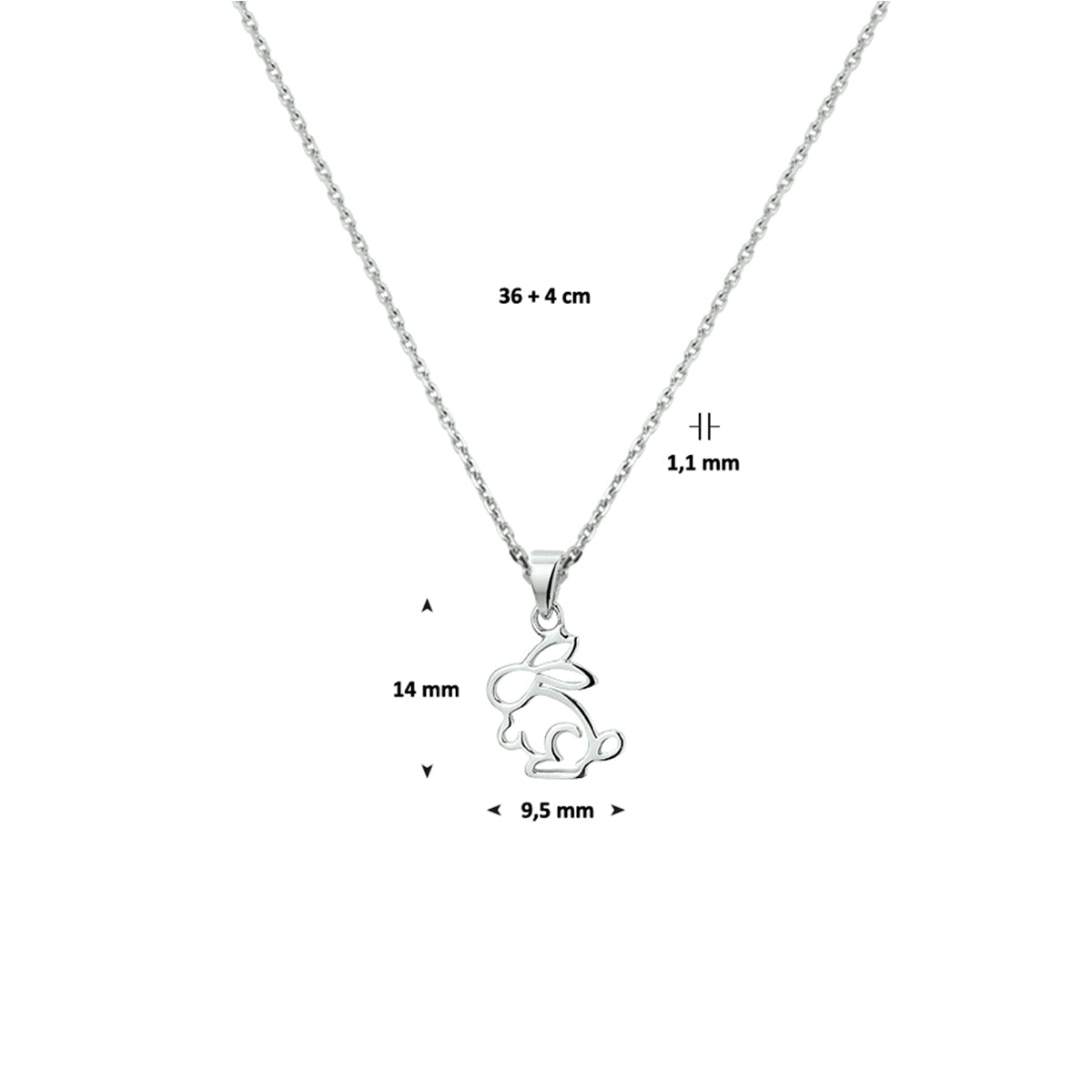 collier konijn 36 + 4 cm zilver gerhodineerd