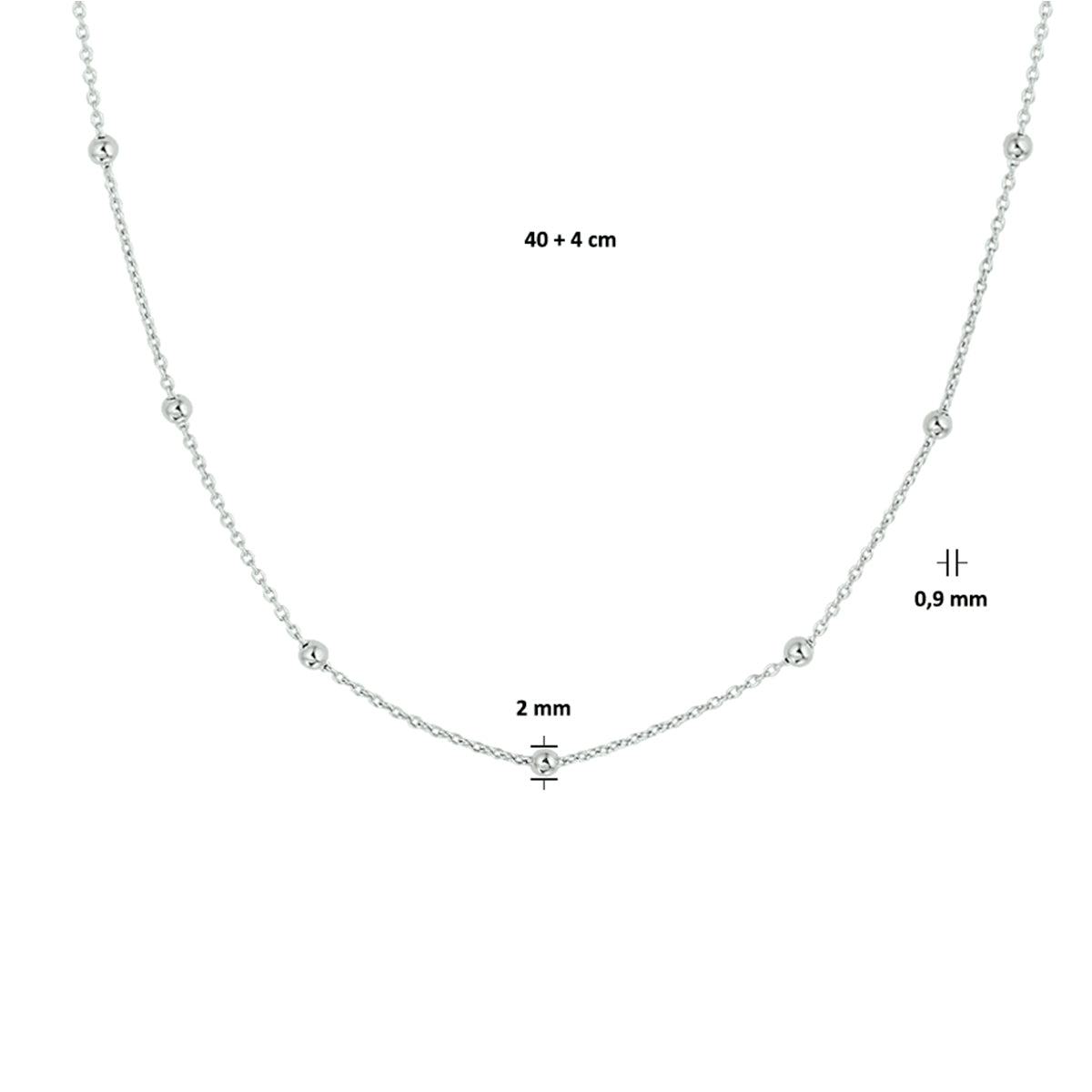 Halskette Kugeln 2,0 mm 40 + 4 cm Silber rhodiniert