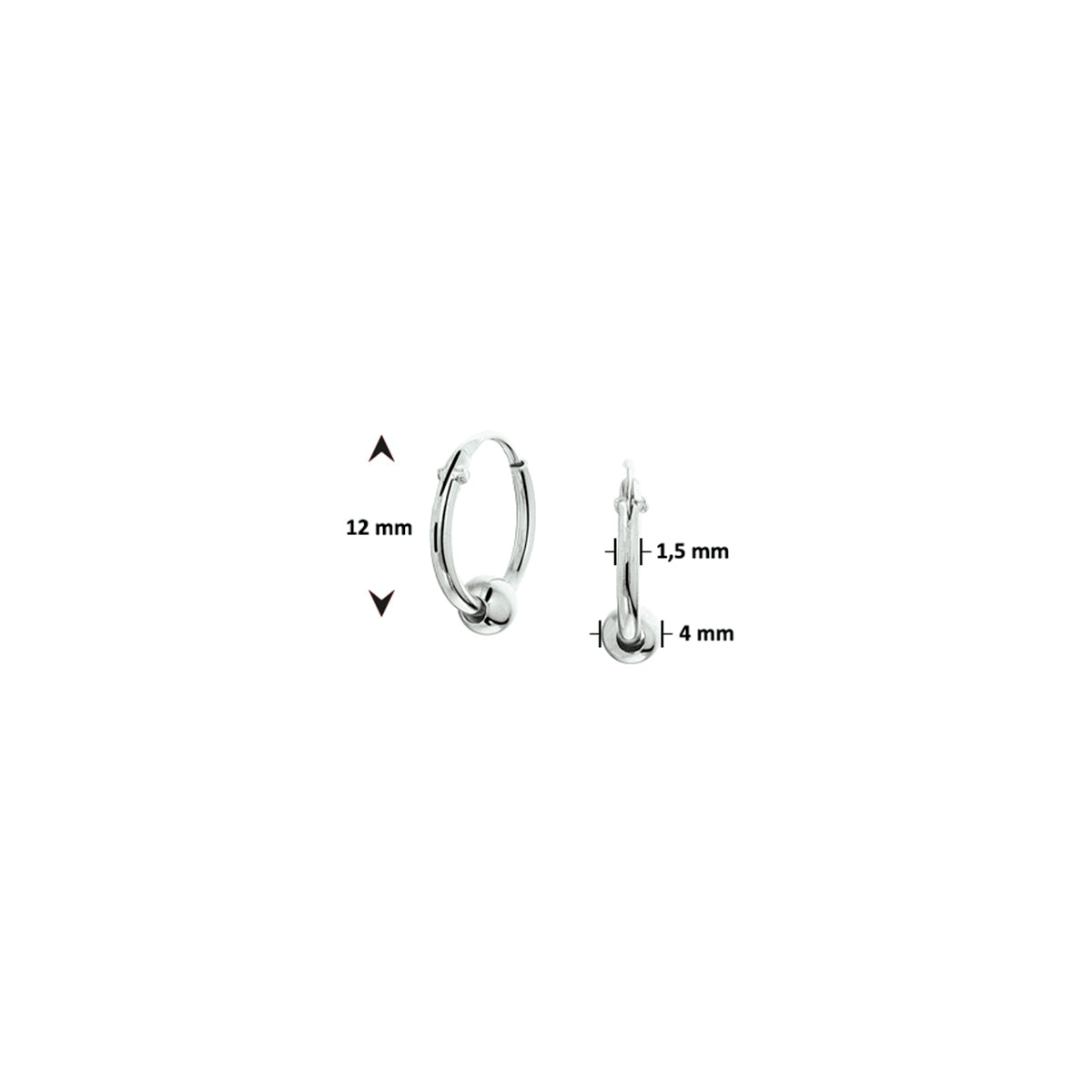 klapoorringen bol zilver gerhodineerd - bol/half-bol