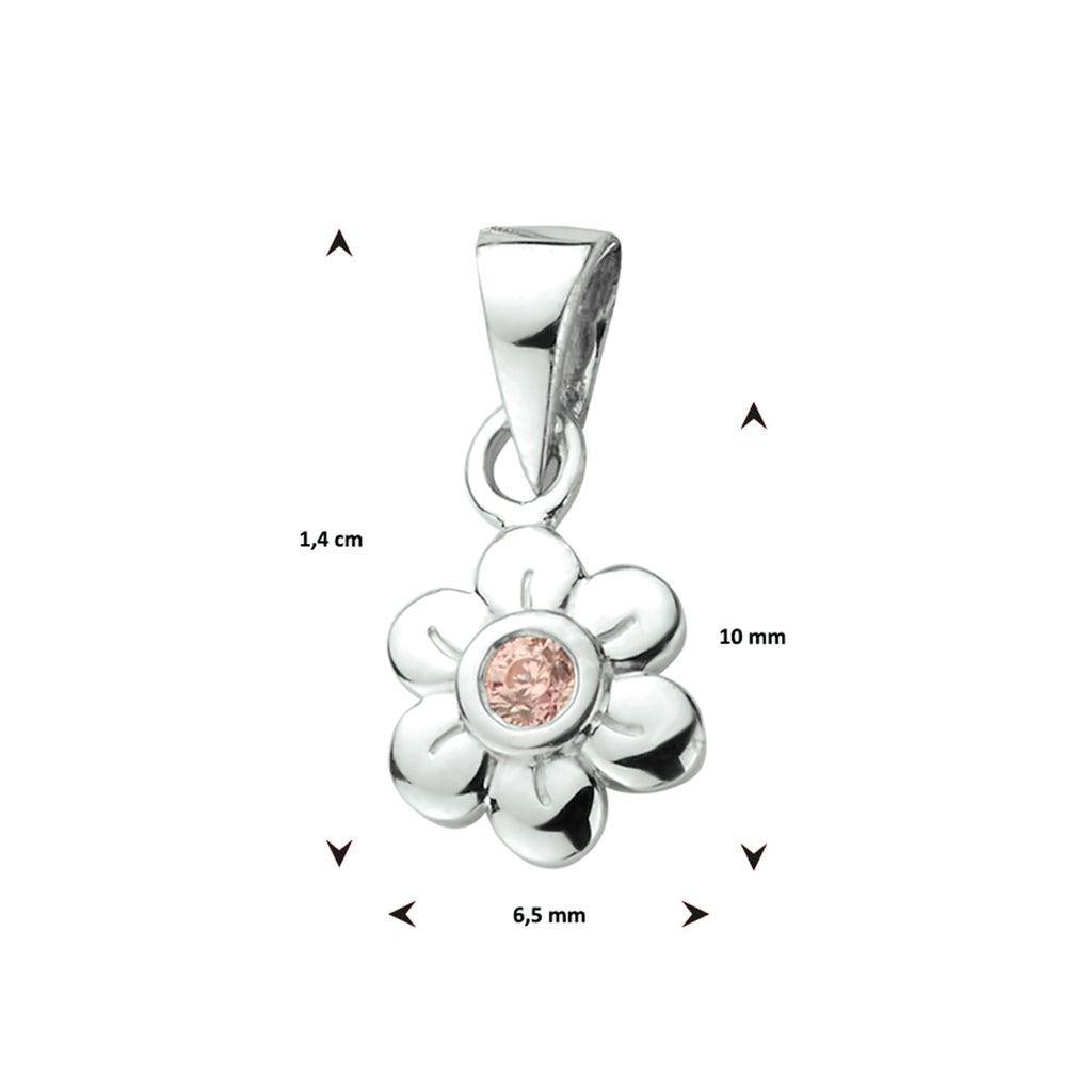 hanger bloem roze zirkonia zilver gerhodineerd