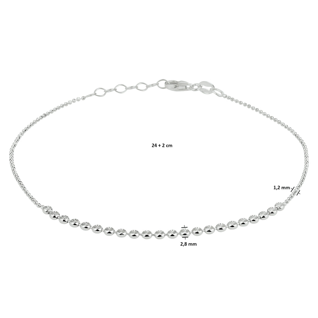 Fußkettchen diamantiert 1,2 mm 24 + 2 cm Silber rhodiniert