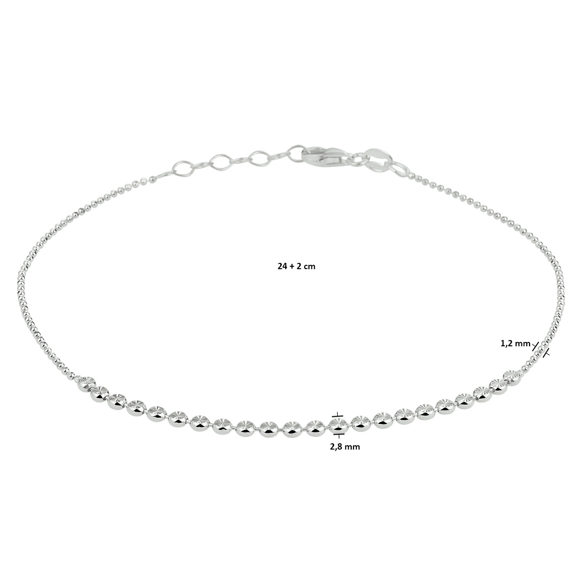 Fußkettchen diamantiert 1,2 mm 24 + 2 cm Silber rhodiniert
