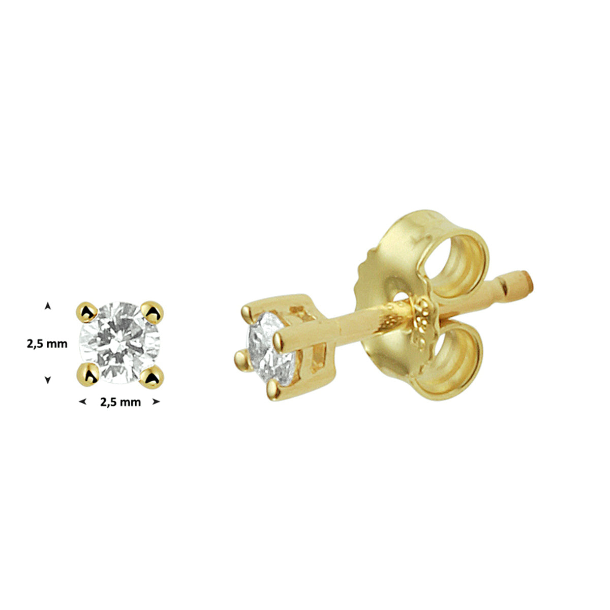 oorknoppen diamant 0.10ct (2x0.05ct) h si 14K geelgoud