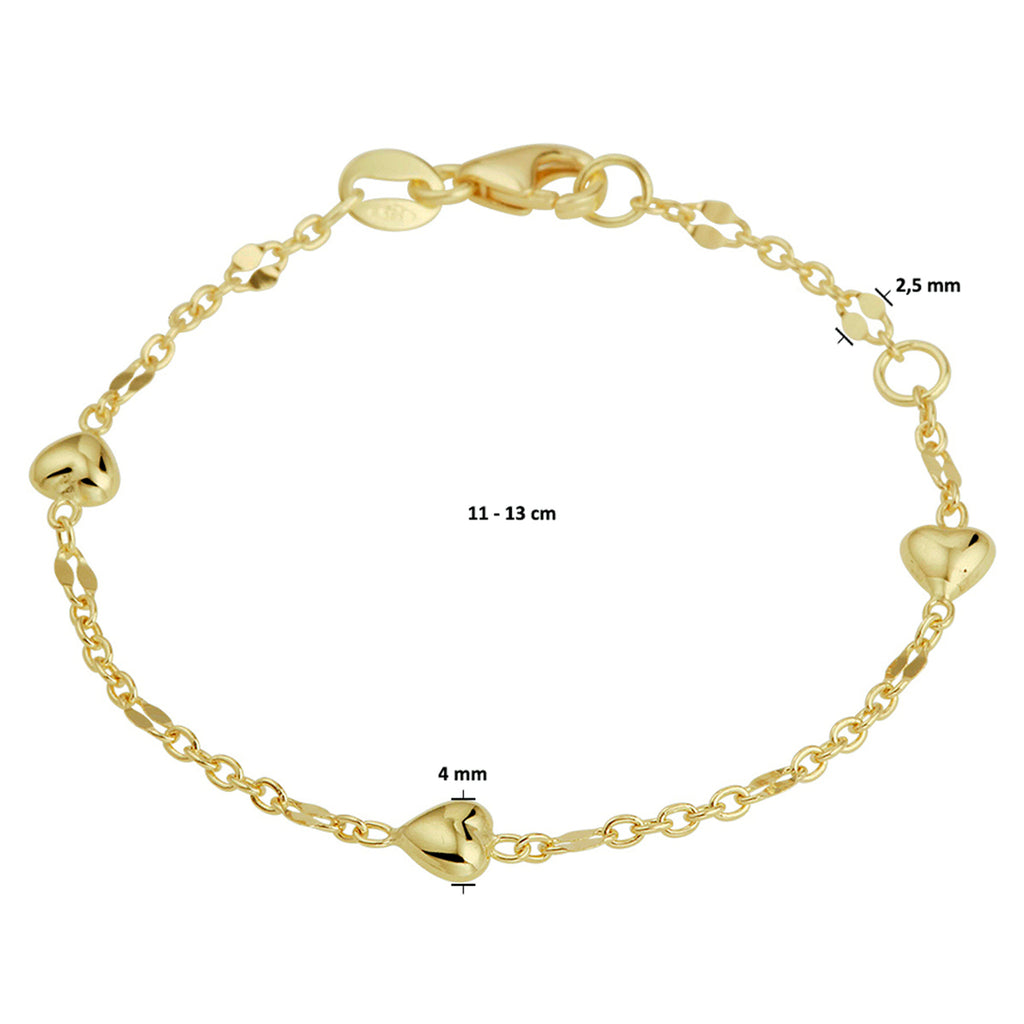 Armband Herzen 11 - 13 cm 14K Gelbgold