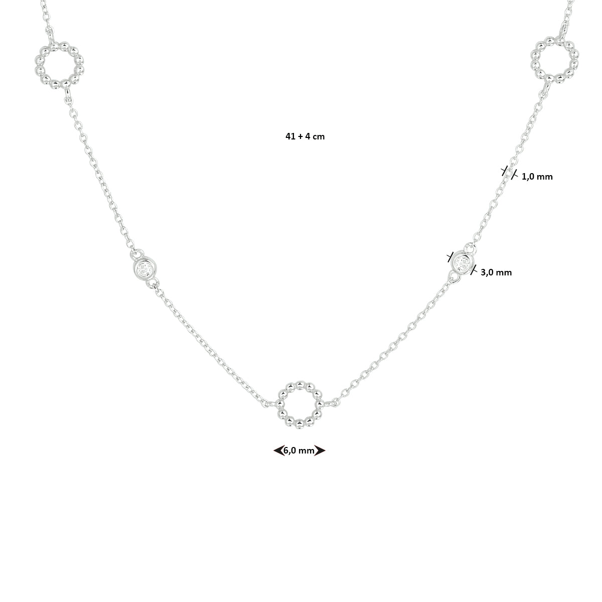Halskette Zirkonia 41 + 4 cm Silber rhodiniert