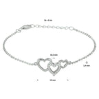 Armband Herzen und Zirkonia 16 + 3 cm Silber rhodiniert